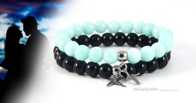 páros szívdobbanás nemesacél ásvány karkötő szett